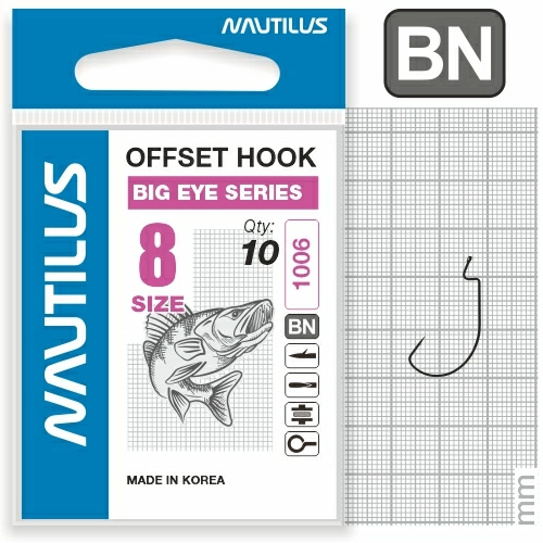 Крючок офсетный Nautilus Offset Big Eye Series Worm 1006 Size 8 Никель 10шт