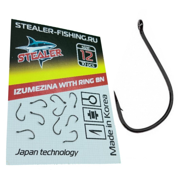 Крючки с колечком Stealer IZUMEZINA Size 12 Black Nickel