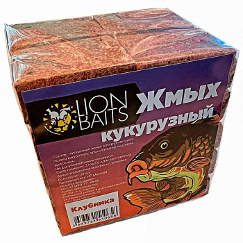 Прикормка Lion Baits Карп/карась Жмых кукурузный 520 г (Макуха Клубника) 