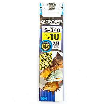 Поводок готовый Owner S-340 Size 10  с бородкой  0,14мм 65см