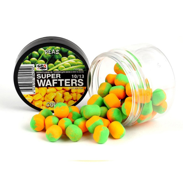 Бойлы нейтральные GBS Baits wafters  Peas Corn 10x13мм  67 г (Горох Кукуруза)
