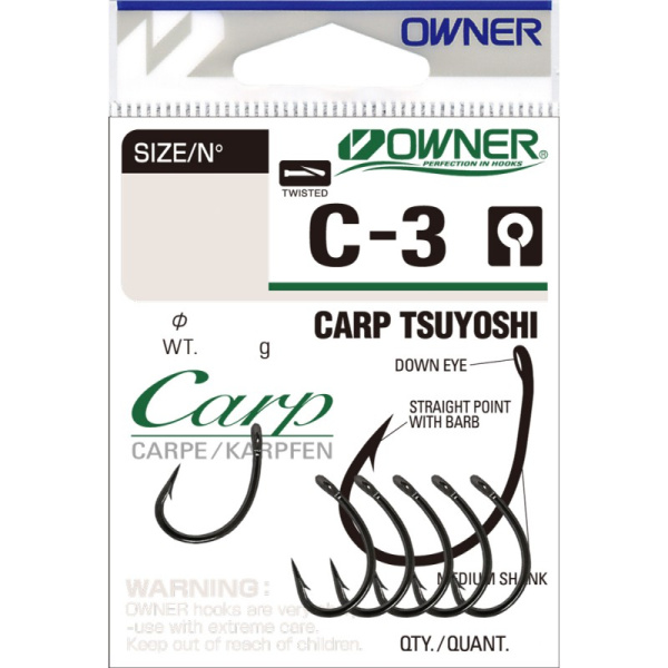 Крючки с колечком Owner Carp Tsuyosni BC Size 8 Black Chrome 3