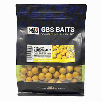 Бойлы тонущие GBS Baits Прикормочные Yellow strawberry 20мм 1 кг (Желтая клубника) 