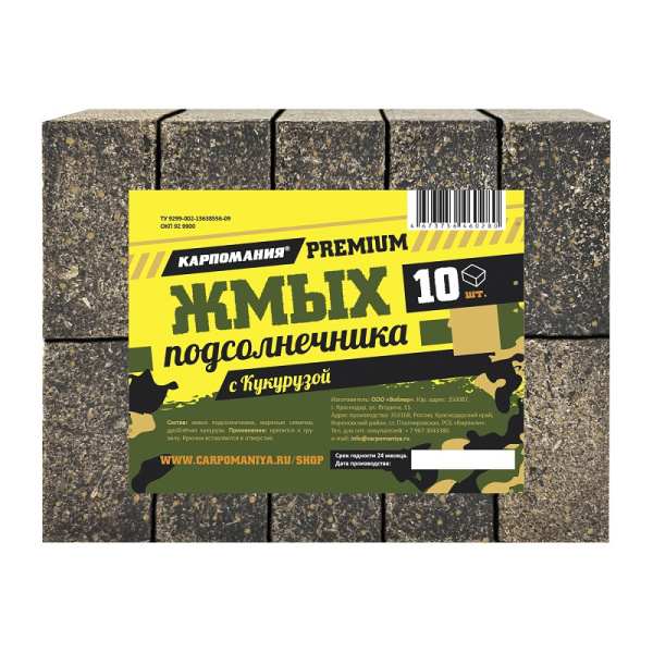 Прикормка Carpomaniya Жмых подсолнечника 10куб. Premium 450 г (Клубника)