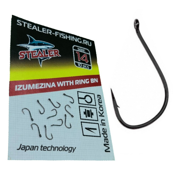 Крючки с колечком Stealer IZUMEZINA Size 14 Black Nickel 