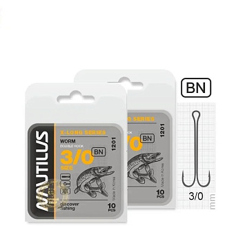 Крючок двойной Nautilus Double X-Long series Worm 1201 Size 3/0  10шт