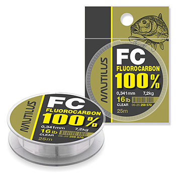 Леска Nautilus FC Fluorocarbon 100%  Тонущий 25м 9,1кг/0,405мм Прозрачный 