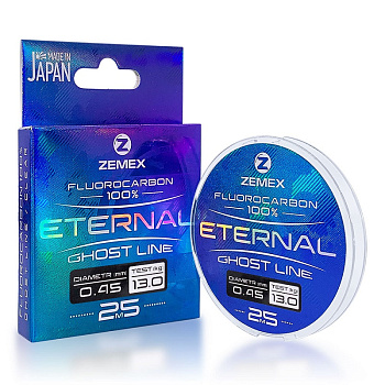 Повод. мат. флюрокарбоновый Zemex ETERNAL 100% FLUOROCARBON  25м 13кг/0,45мм Прозрачный 